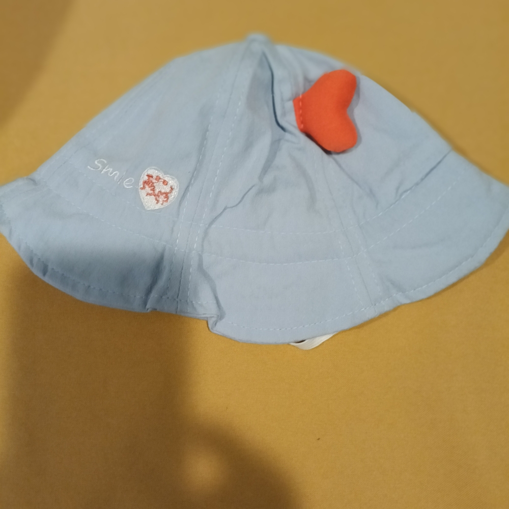 Adorable Light Blue Kids Hat with Orange Heart